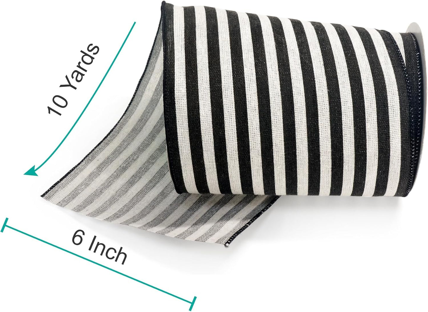 CT CRAFT LLC Striped Canvas Cotton Ribbon 6" x 10 Yards Ivory/Black Stripes for Thanksgiving Christmas Home Décor Gift Wrapping Outdoor Tree Topper Bow Wreath