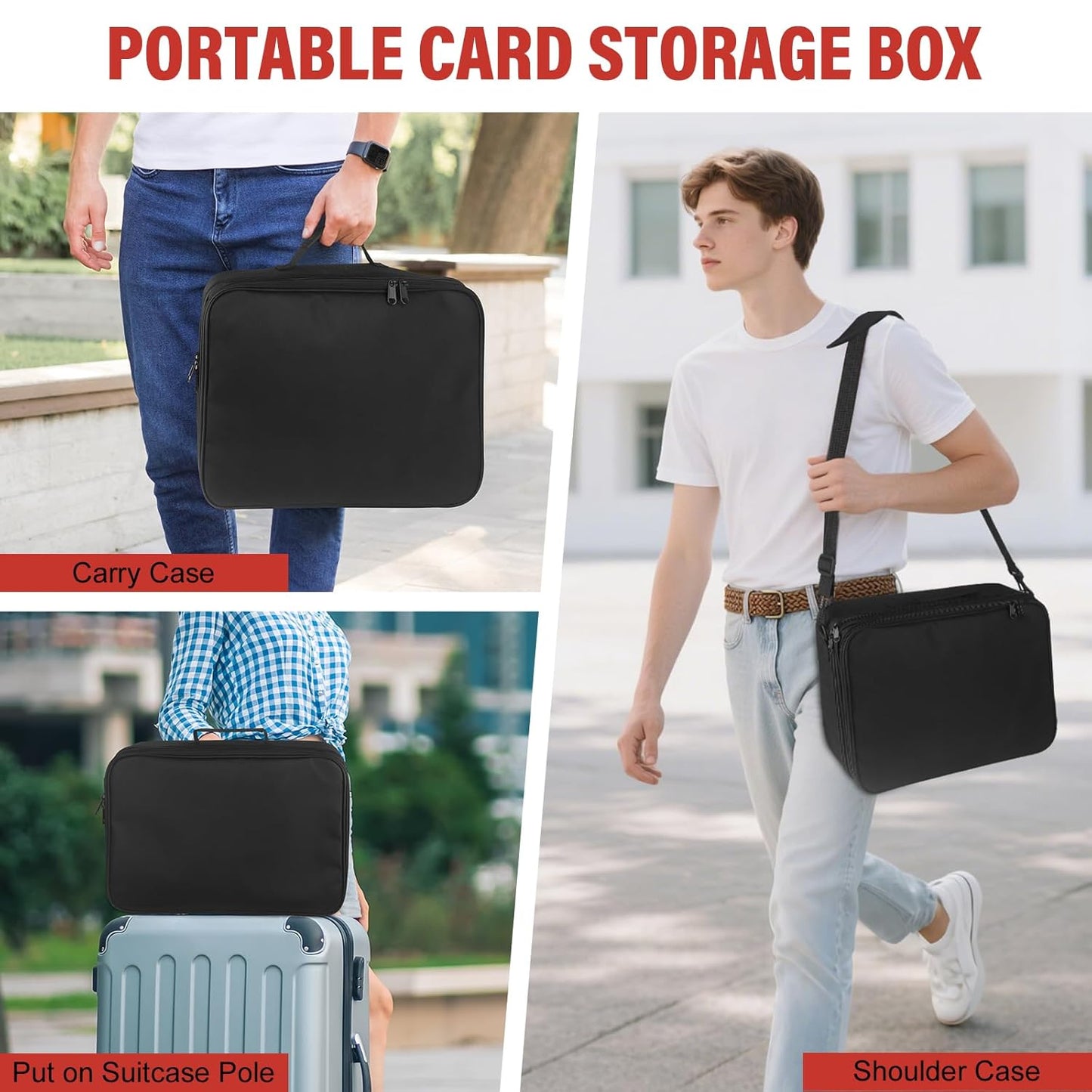 Xykzra MTG Bag Card Storage Box for 2000+ Cards,3-Layer Card Deck Box with Dividers and Shoulder Straps,Trading Card Case Fits for MTG/TCG/Magic/Sports Cards - Black