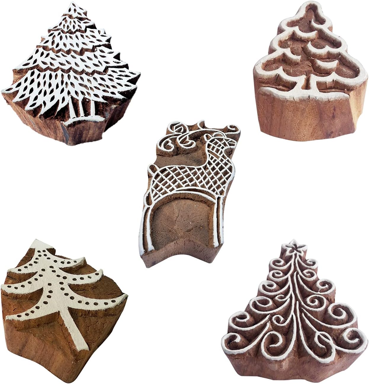 Royal Kraft Xmas Wooden Printing Stamps (Set of 5) - DIY Henna Fabric Textile Paper Clay Pottery Blocks Htag2217