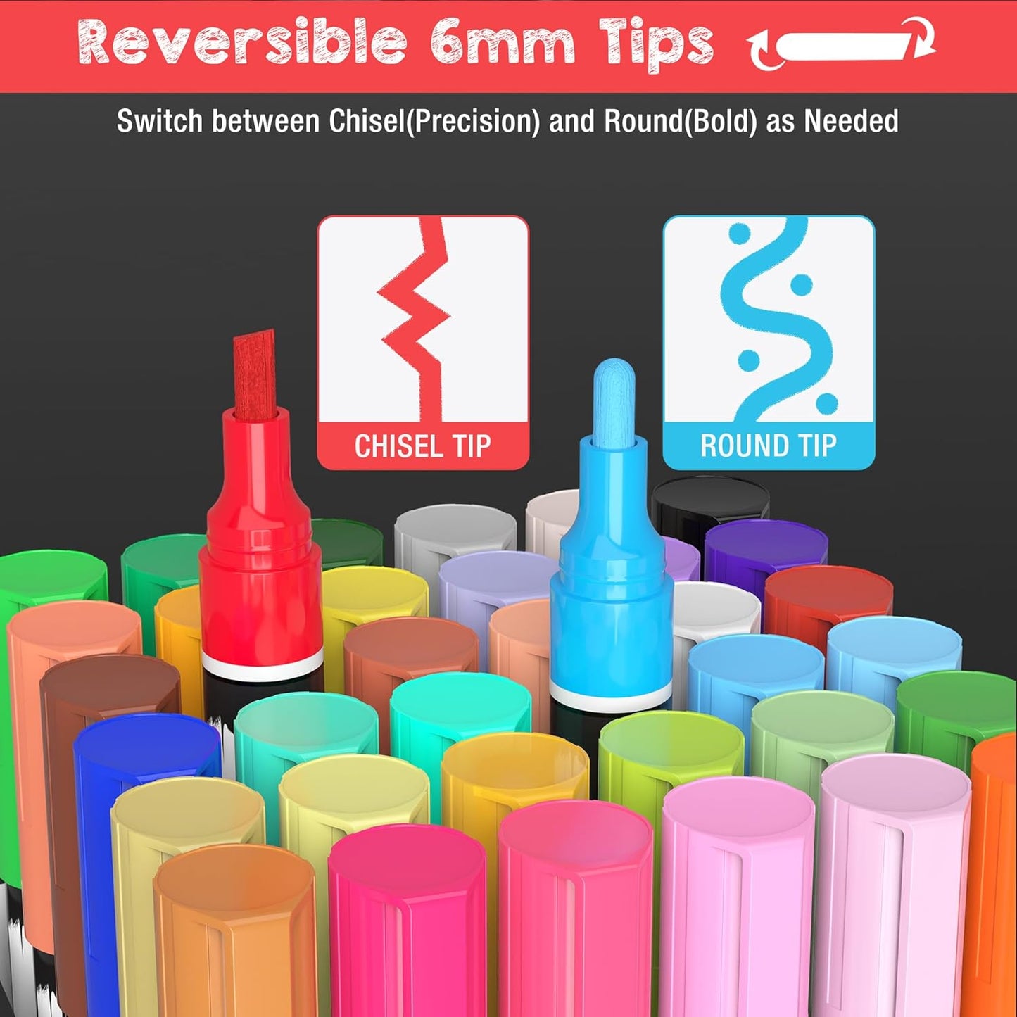 24-Color Liquid Chalk Markers Set, Erasable, Dust-Free, for Blackboard, Glass, Cars, Windows - Ideal for Teaching, Display, Creativity, Paint Pens, Dry Erase Markers