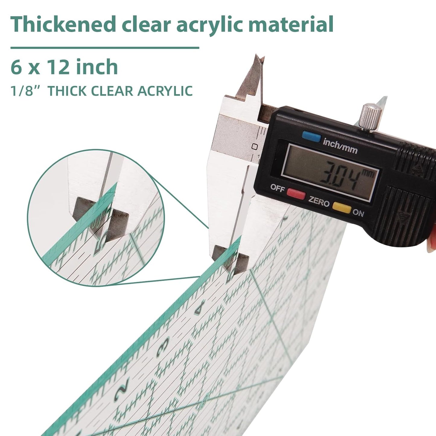 MANUFORE Quilting Ruler 6 * 12in Sewing Acrylic Anti-Slip Metric Ruler DIY Quilting Tools with Clear Printed Lines for Precise Cutting