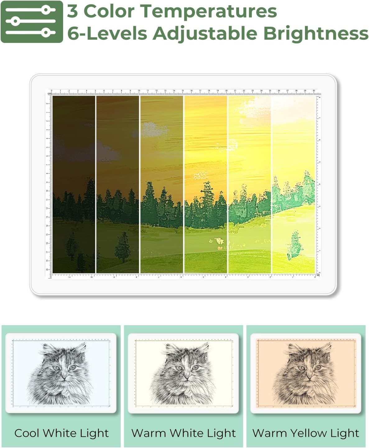 A3 Light Pad for Diamond Painting,Bawaslom Cordless Light Box for Tracing and Drawing with 3 Colors & 6-Level Brightness,Rechargeable LED Drawing Pad for Tracing,Diamond Art,Vinyl Weeding,Sketching