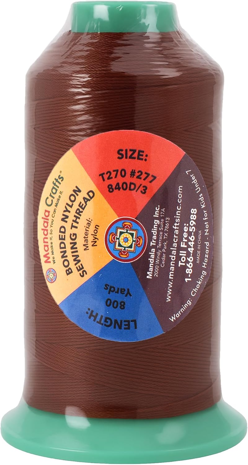 Mandala Crafts Size 277 840D T270 Bonded Nylon Thread Copper Brown Heavy Duty Sewing Threads - 800 YDs Tex 270 Thread for Leather, Jeans, Weaving, Outdoor Marine Upholstery Threads