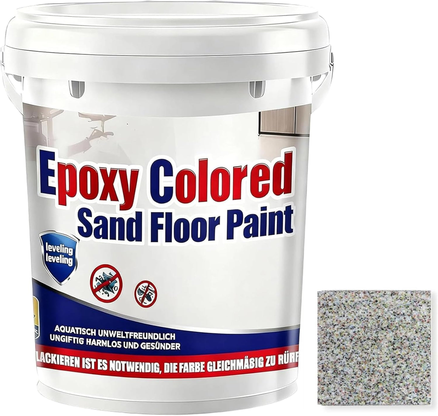 Epoxy Colored Sand Floor Paint, Epoxy Floor Paint for Concrete, High Gloss Marble Effect Coating, Waterproof Non-Slip Concrete Paints, Suitable for Indoor/Outdoor Use (Colorful,96 oz/3 kg)