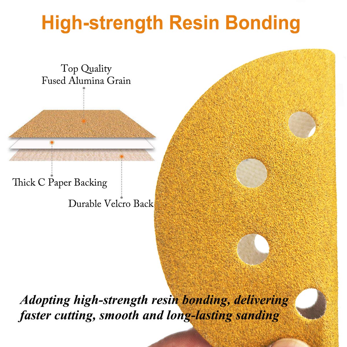 5-Inch 8-Hole Hook and Loop Sanding Discs 80-Grit Random Orbit Sandpaper, 100-Pack