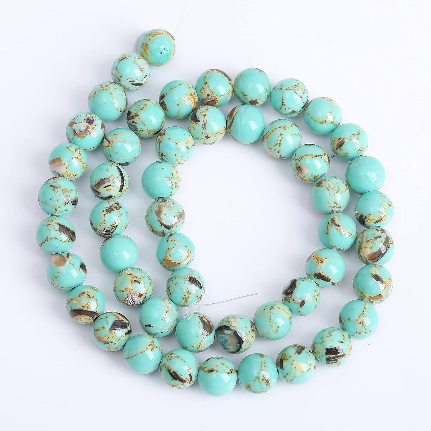 6mm 63pcs Turquoise Beads with Mother of Pearl Blue Howlite Shell Turquoises Stone Round Beads for Jewelry Making Bracelet