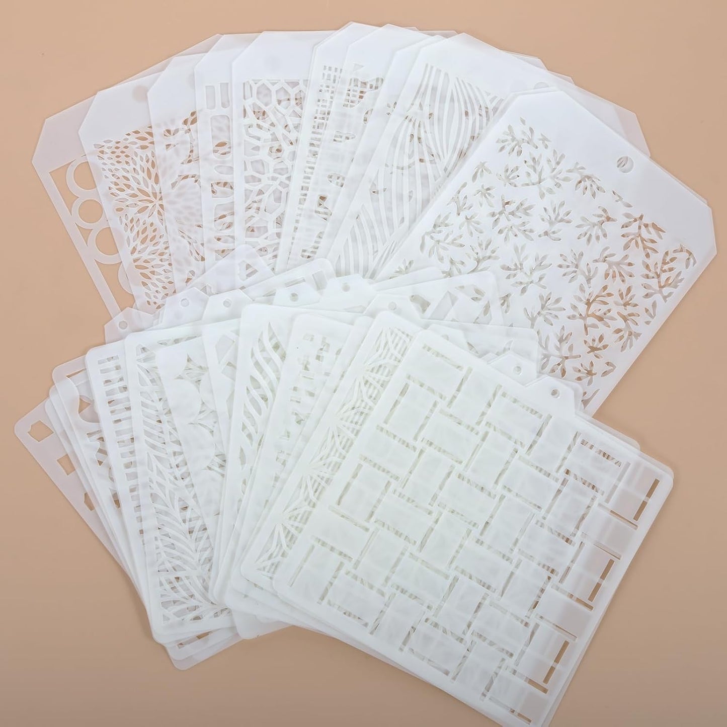 30 Pcs Abstract Layering Stencils for Painting, Reusable Mixed Media Stencils with Geometric Crackle Bubble Camo Splatter Tree Leaf Patterns, DIY Craft Templates for Walls Canvas Cards Airbrush Art