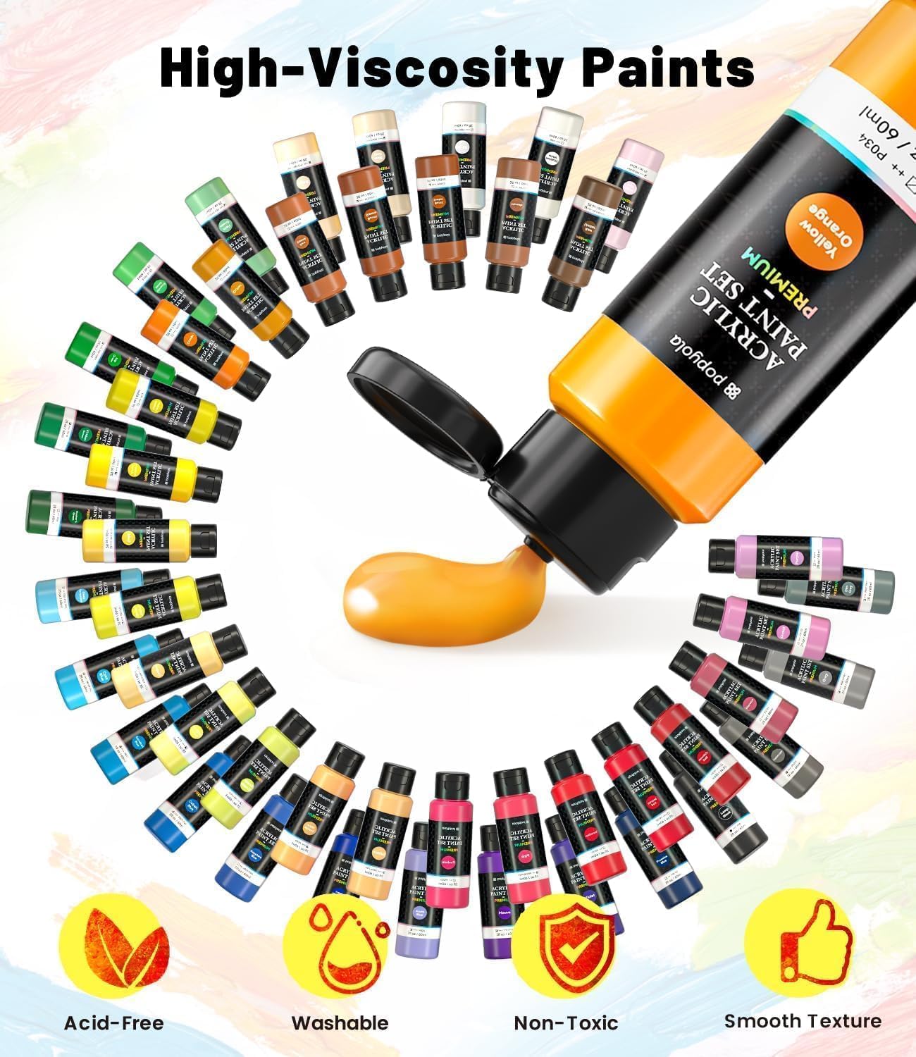 64 PCS Acrylic Paint Set with 12 Brushes, 2 Knives & Palette, 48 Colors (2oz/60ml) Art Craft Paint for Adults Kids Artists Beginners, Halloween Pumpkin Canvas Ceramic Rock Painting Kit