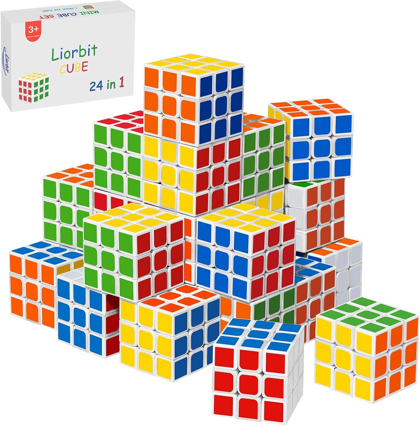 24 Pack Mini Puzzle Cubes Party Favors for Kids, 3x3 Mini Magic Cube Puzzle Prize Set for Kids School Rewards, 1.18inch Bulk Small Toys for Party, Birthday, Christmas Stocking
