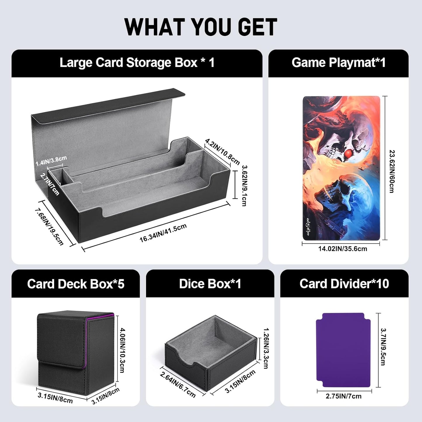 ZLCA Card Deck Box 6 In 1 with MTG Playmat,Large TCG Card Deck Case for Magic Yugioh Sports Cards(Black Kit)