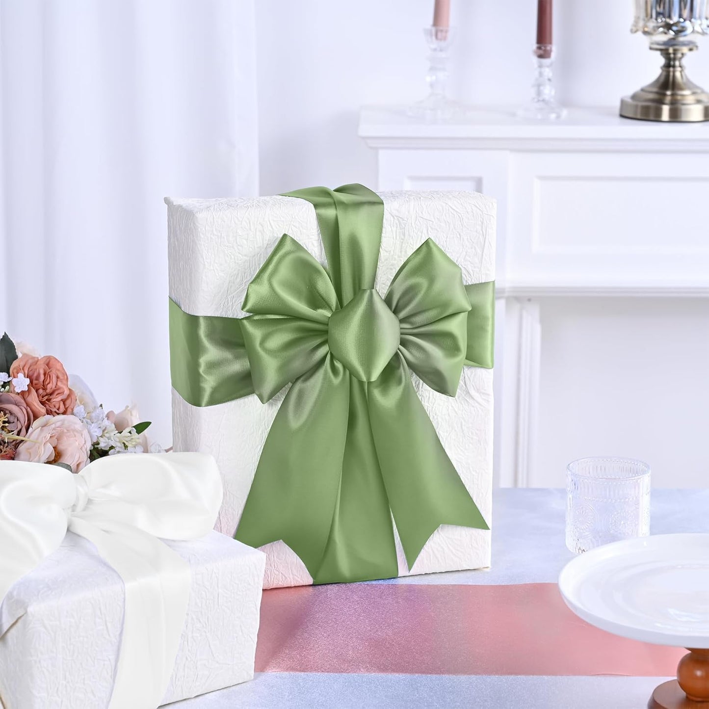 Sping Moss Satin Ribbon 3 Inch X 15 Yards Solid Color Double Faced Ribbons Perfect for Crafts Wedding Decor Bow Making Arts Sewing and More