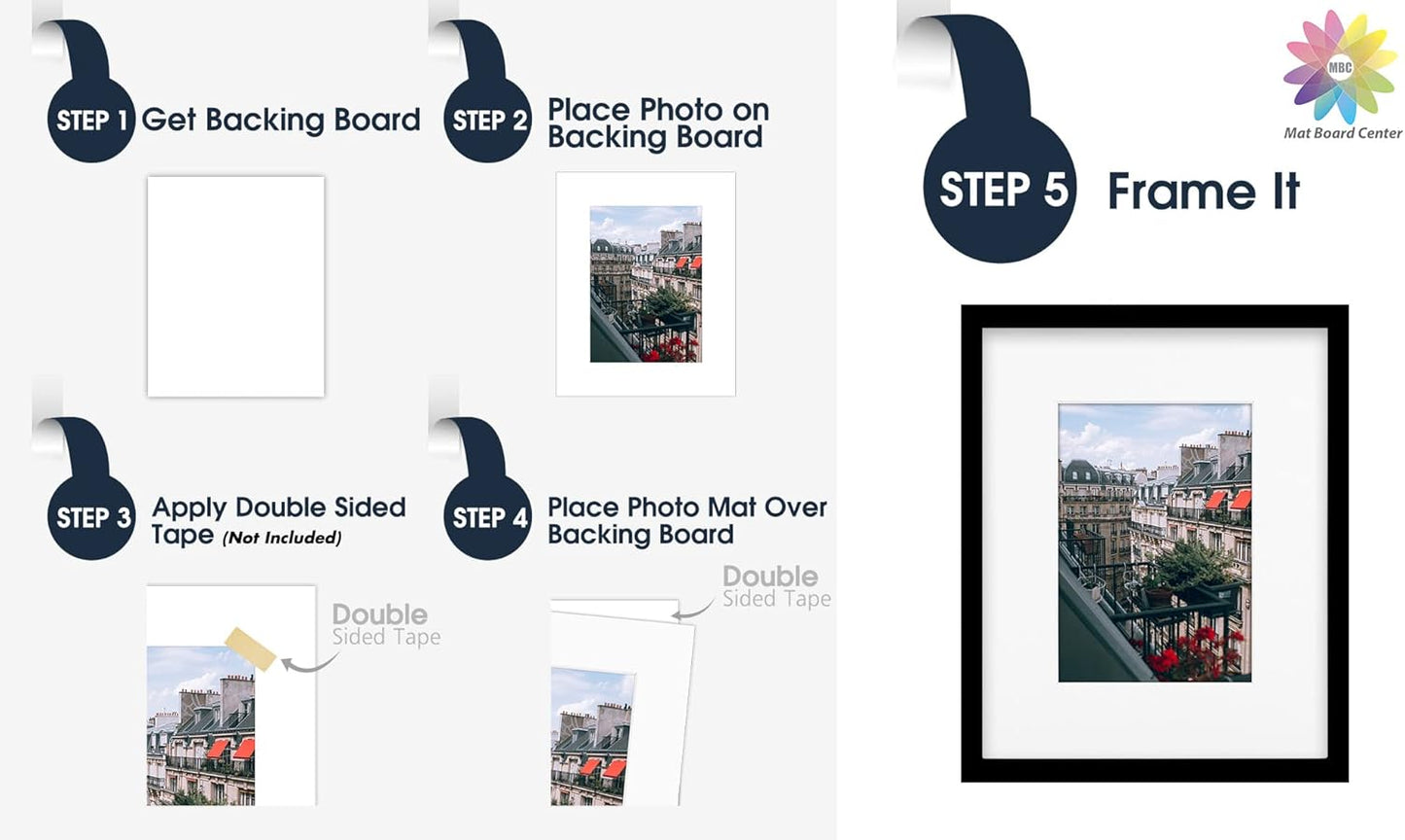 Mat Board Center, Pack of 10, 8x10 for 5x7 Off White Color Mats - Bevel Cut, Acid Free, 4-ply Thickness, White Core - for Pictures, Photos, Framing