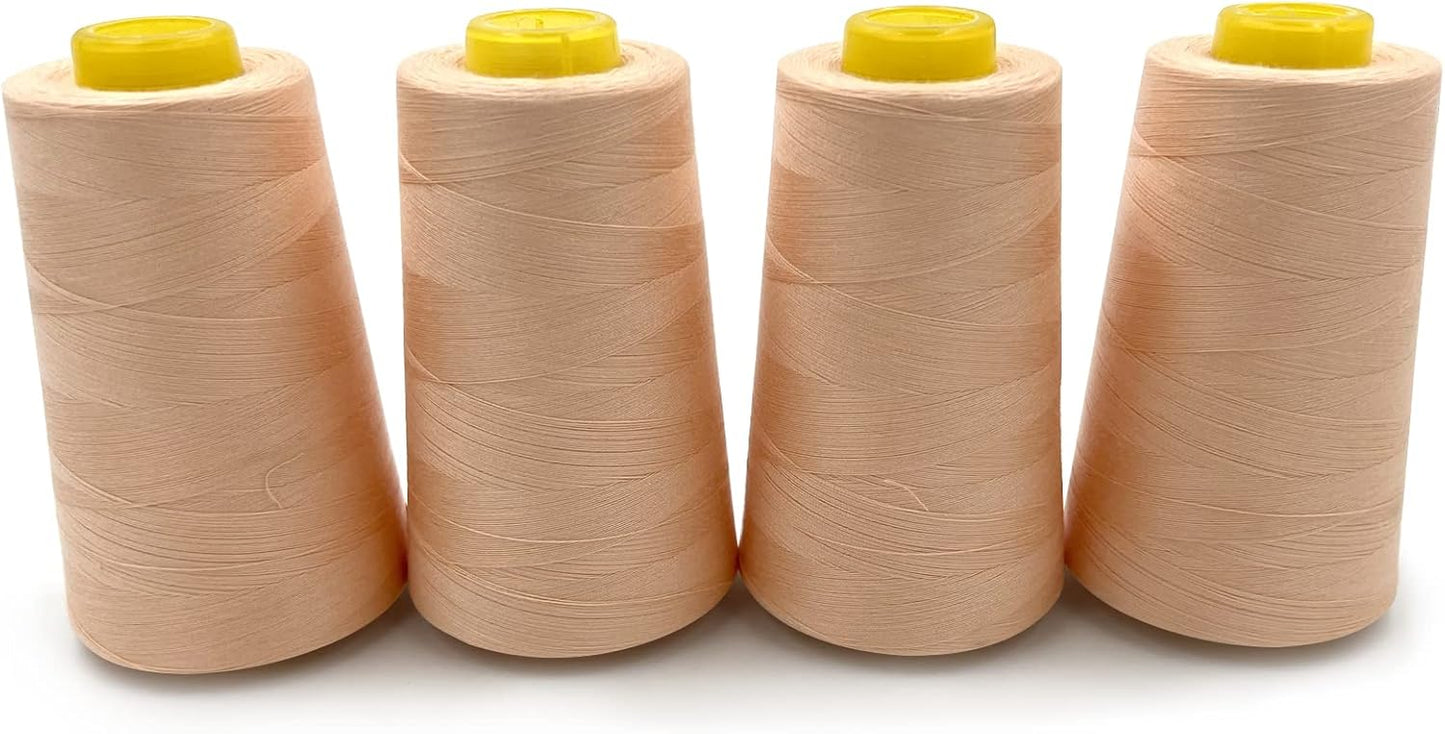 Tortoise 4 Cones of 3000 Yards Each Spool Thread for All Purpose, Serger, Overlock, Quilting, Sewing Machine - 100% Polyester - Peach Beige
