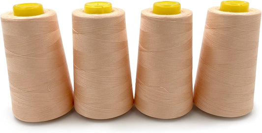 Tortoise 4 Cones of 3000 Yards Each Spool Thread for All Purpose, Serger, Overlock, Quilting, Sewing Machine - 100% Polyester - Peach Beige
