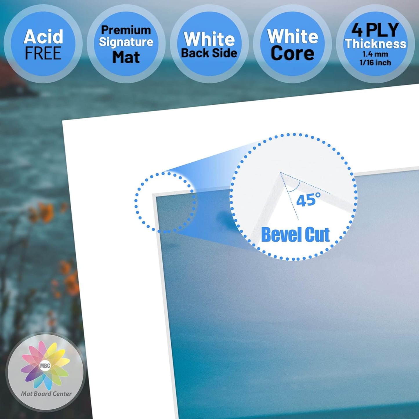 Mat Board Center, Pack of 10, 20x24 for 16x20 White Photo Picture Mats - Acid Free, 4-ply Thickness, White Core - for Pictures, Photos, Framing