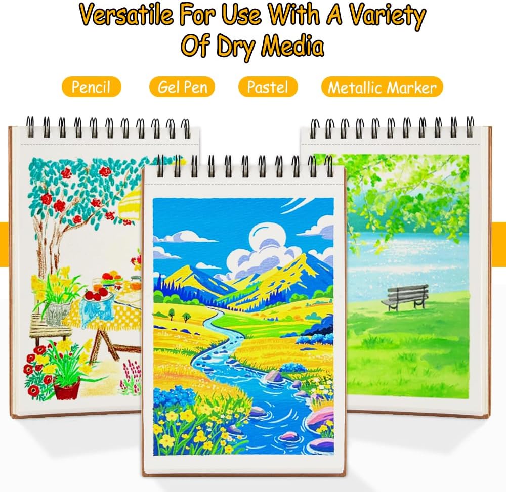 8.3x5.8 Sketch Book, Top Spiral Bound Sketch Pad, 60sheets 92lb/150gsm Nature White Paper, Acid-Free Mixed Media Paper for Painting, Dawing & Art Supplies.N-Coffee