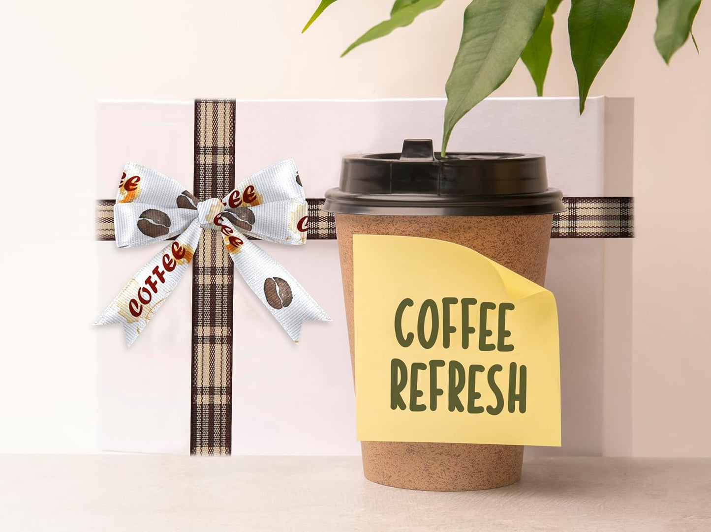 6 Rolls 18 Yards Fall Coffee Ribbons for Gift Wrapping DIY Crafts 3/8 Inches Brown Plaid Grosgrain Ribbons Coffee Beans Ribbon for Wreath Hair Bows Home Party Decoration