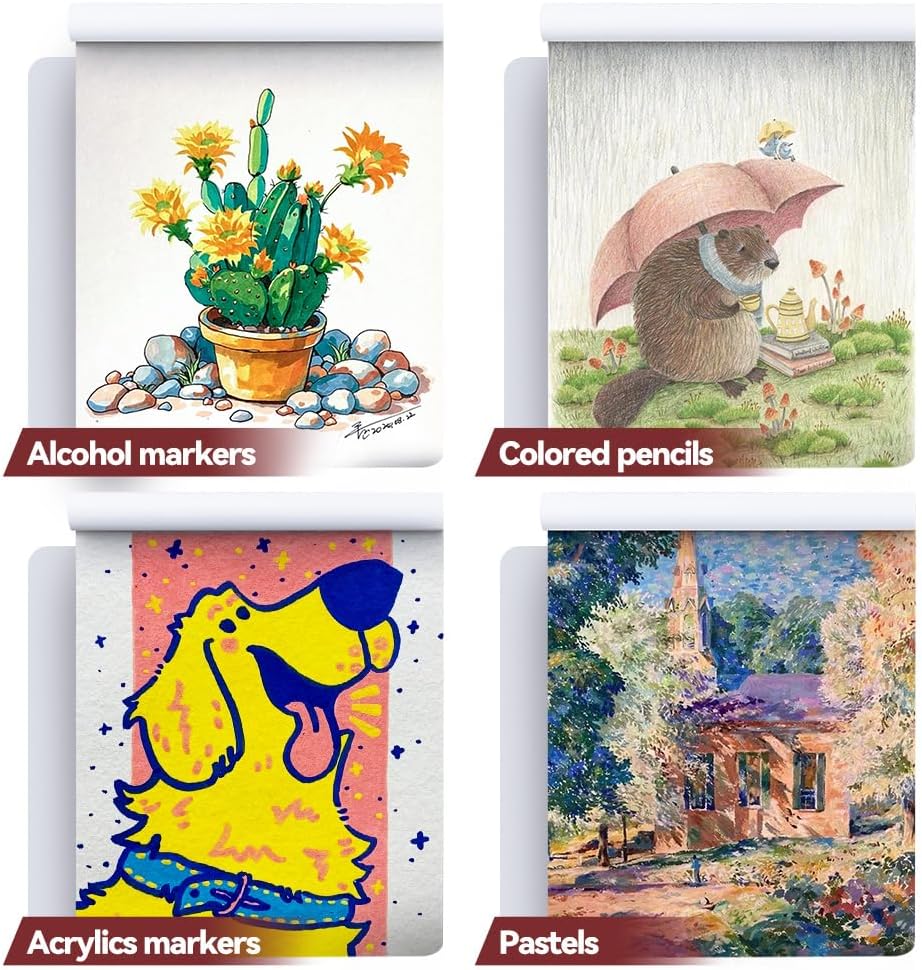 TRANSON Artist Mix Media Sketchbook Marker Pad, 8.3”x11.7” 32 Sheets A4 Art Papers, 110lb/160gsm for Painting, Drawing and Sketching