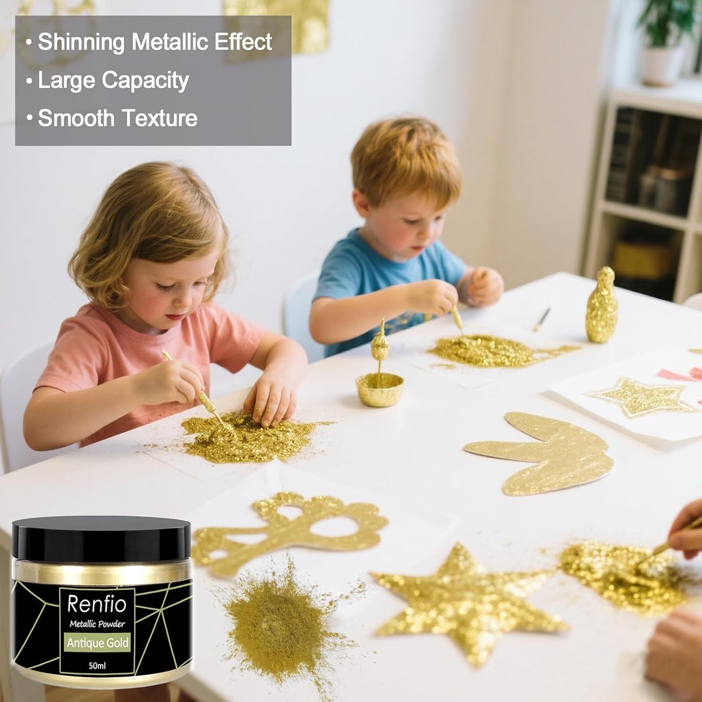 Renfio Metallic Pigment Powder,Gold Mica Powder for Resin,50ml Antique Gold Resin Color Pigment for Kintsugi,Polymer Clay,Crafts,Slime,Candle,Nail,Paint,Fabric,Festival,Decoration