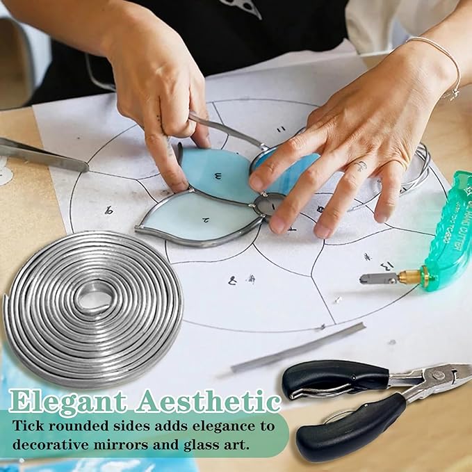24 Ft 5/64" Round U Lead Came for Stained Glass, U Channel Lead U Hobby Came Stretcher, Stained Glass Projects Adds Strength & Structure Perfect for Small Glass Projects & Suncatchers