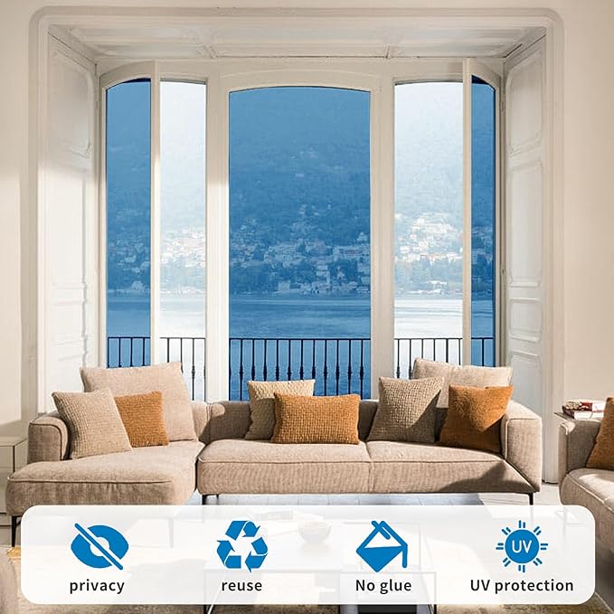 Filmgoo Window Privacy Film One Way Daytime Mirror Tint Treatments UV Heat Control Vinyl Stickers Sun Block Glass Paper Door Covering Reflective 35.4 Inch x 6.5 Feet Blue Silver