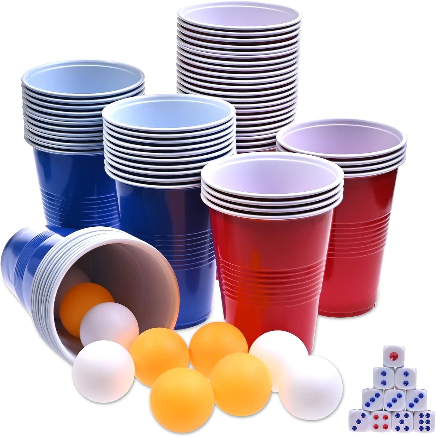 GOLDGE 60 Packs 16 Oz Plastic Party Cups Reusable in Red and Blue with 10 Pack ping Pong Balls, Cup Pong Game Set for Drinks, Soda, Punch, Barbecues, Picnics - Stock Your Home