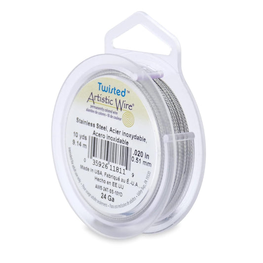 Artistic Wire, 24 Gauge / .51 mm Stainless Steel Craft Wire, Round Twist, 10 yd / 9.14 m
