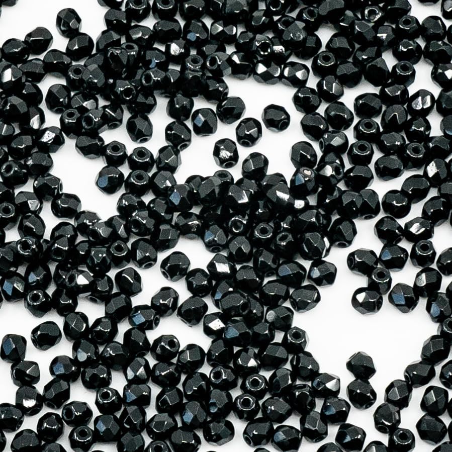 100pcs Faceted Fire Polished Pressed Czech Glass Beads 3mm (0.12in), Jet Black 23980