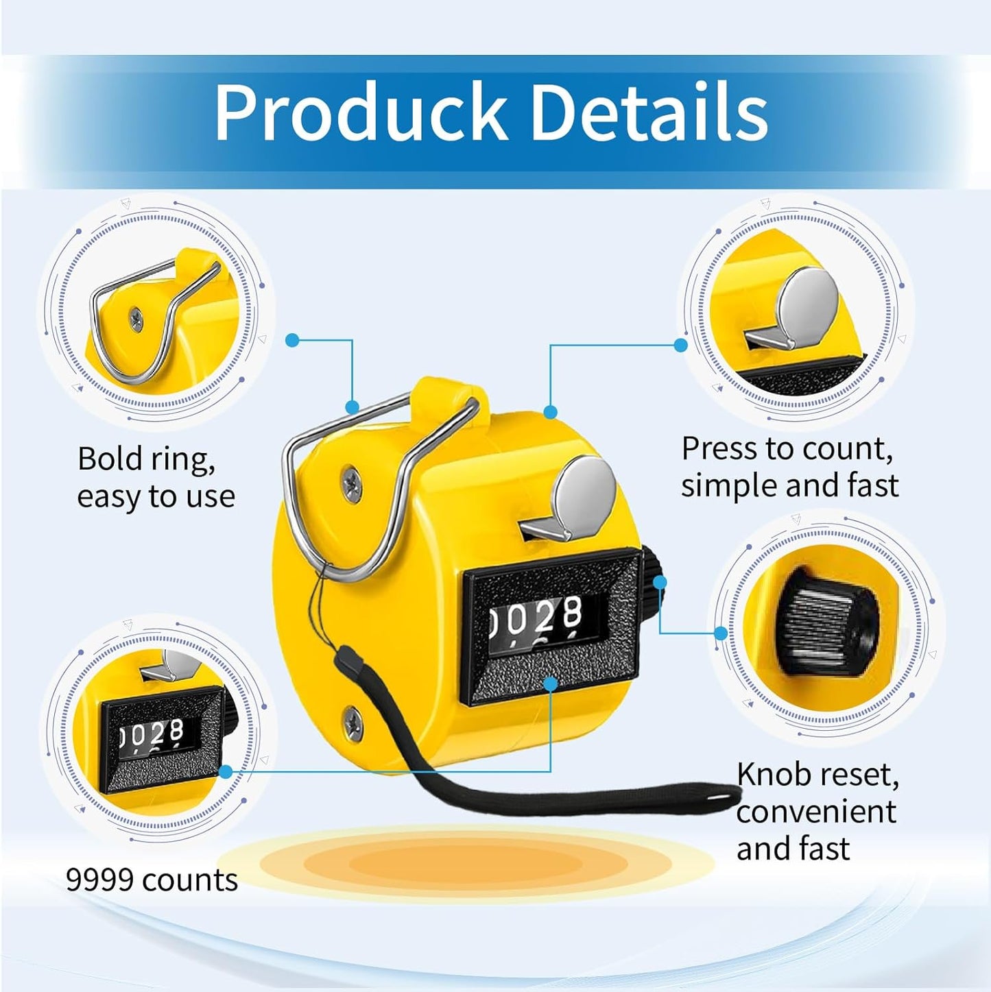 Handheld Clicker Counters - Golf Digital 4-Digit Baseball Finger Click Mechanical Tally Counter with 3pcs Lanyard for Sports Events Coaching Counting