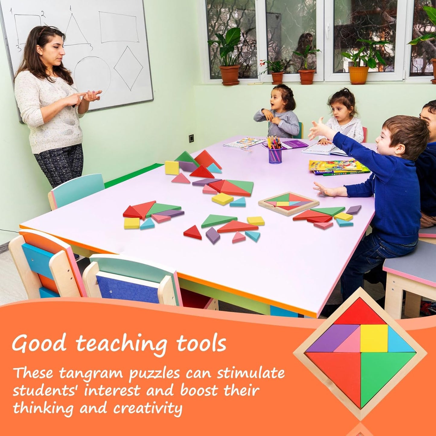 Shappy 36 Pieces Wooden Tangram Puzzles for Kids Educational Shape Puzzle Toys Geometric Pattern Brain Logic Puzzle Blocks for Students Educational Activities Back to School Gifts(Novelty Style)