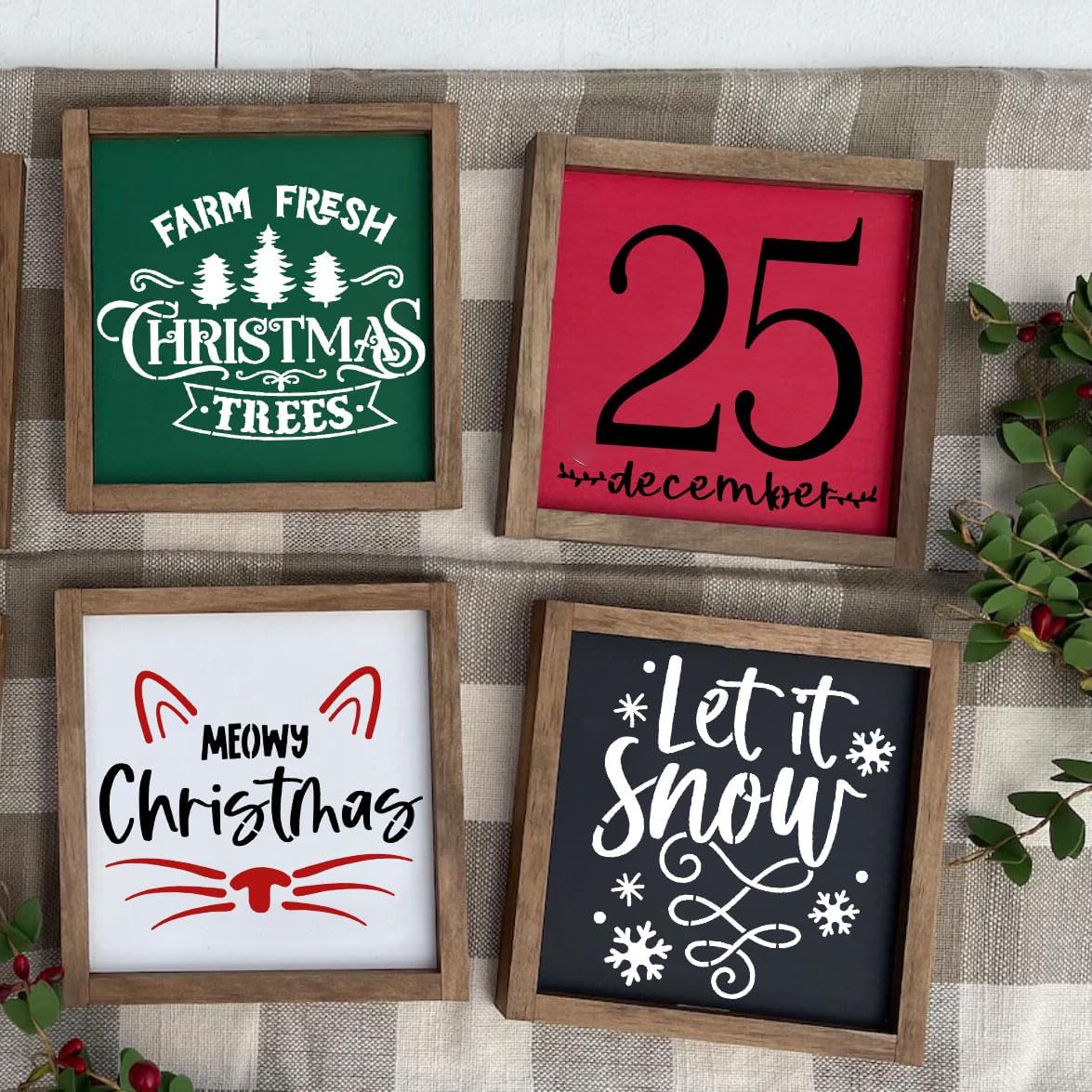 Christmas Stencils for Crafts Reusable 6” Christmas Stencil Xmas Holiday Stencils for Painting on Wood Fabrics Decor