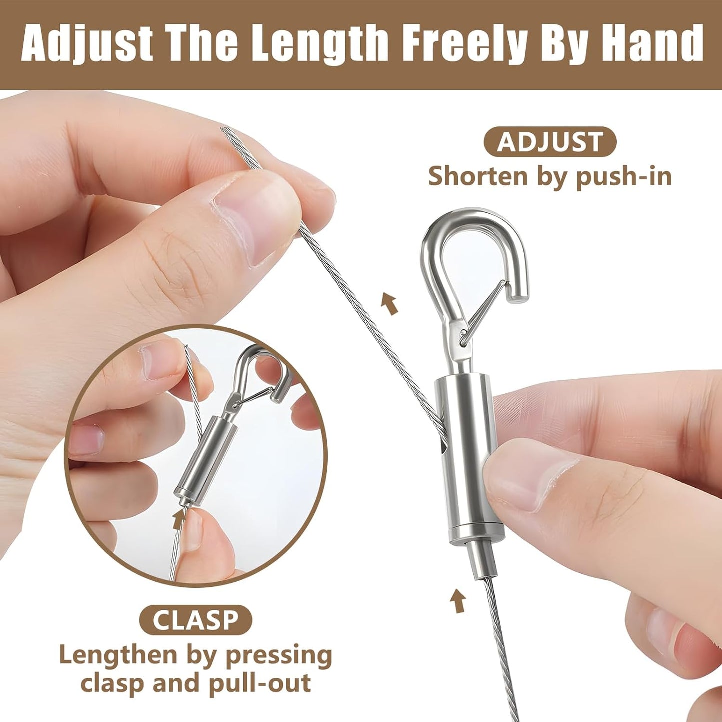 12PCS Picture Hanging Wire Kit for Mirrors, Frames, Artwork, Light Lamp, Billboards, Basket Flowerpot 6.56ft Adjustable Hanging Wire, 3-Hole D Rings Picture Hangers with Screws