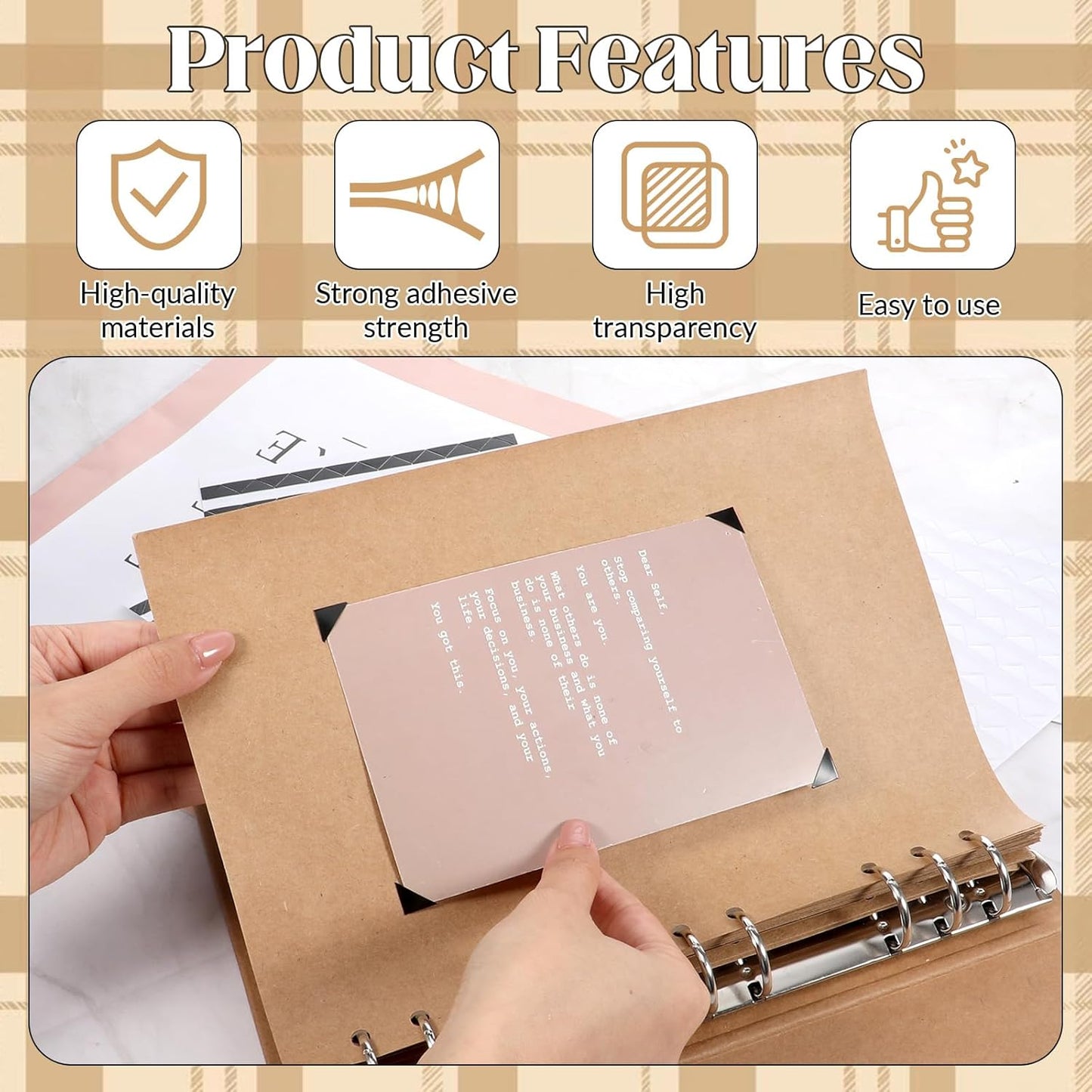 2040pcs 20 Sheets Self Adhesive Photo Corners, Clear PVC Picture Mounting Corners Stickers Black Photo Scrapbook Corner Stickers for Scrapbooking, Album, Journal, Memory Books