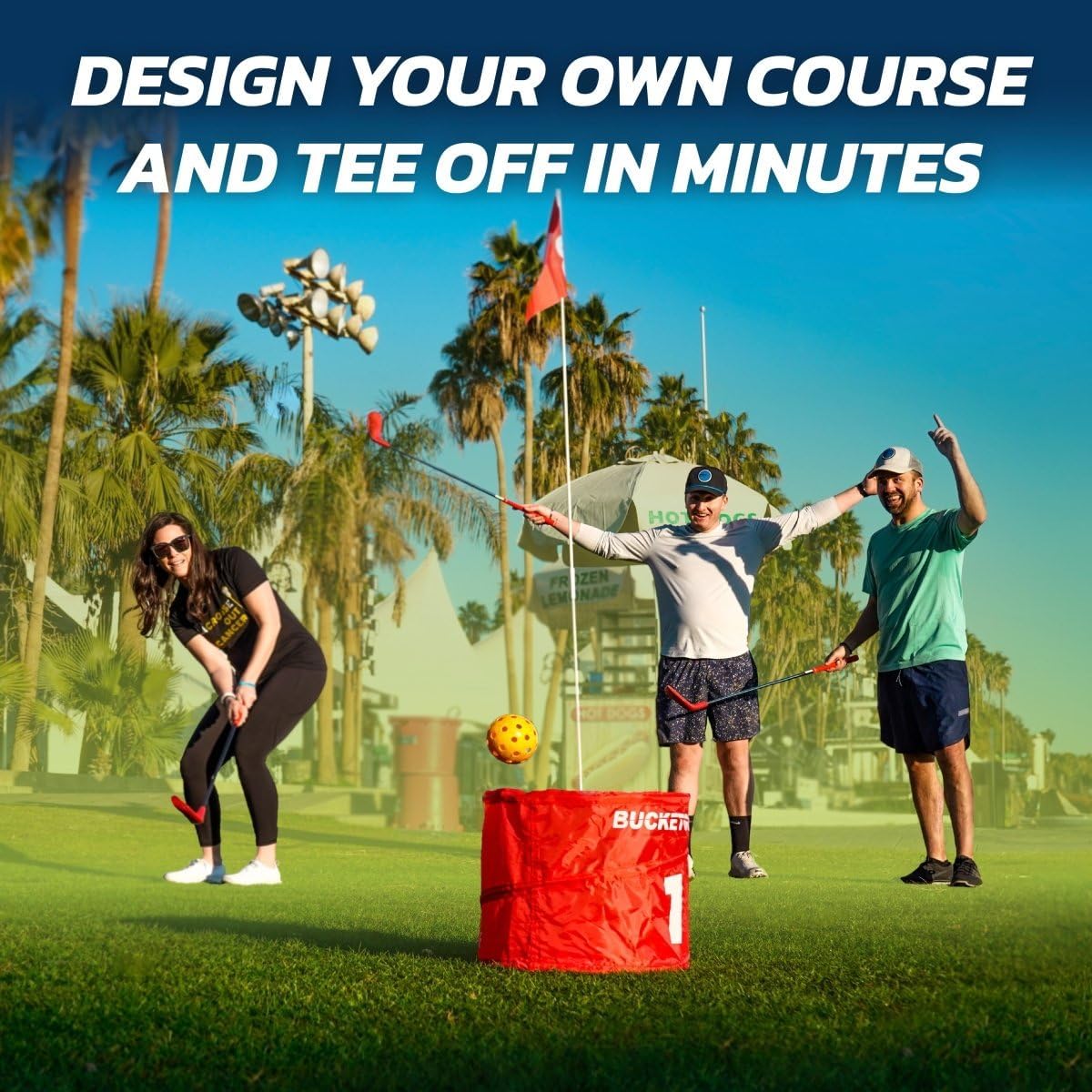 bucketgolf Game 6 Hole Bundle with Clubs - The Best Backyard Golf Game for All Ages and Levels Adults, Kids, Families, Schools, Yards, Parks, Beaches, Vacation. (2 Clubs (2 RH))