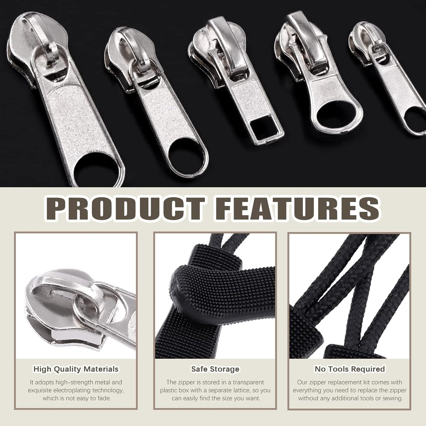 250Pcs Zipper Replacement Zipper Repair Fix Kit Zipper Slider Set for Fixing Luggage Bags, Coats, Jean, Jackets, Tents