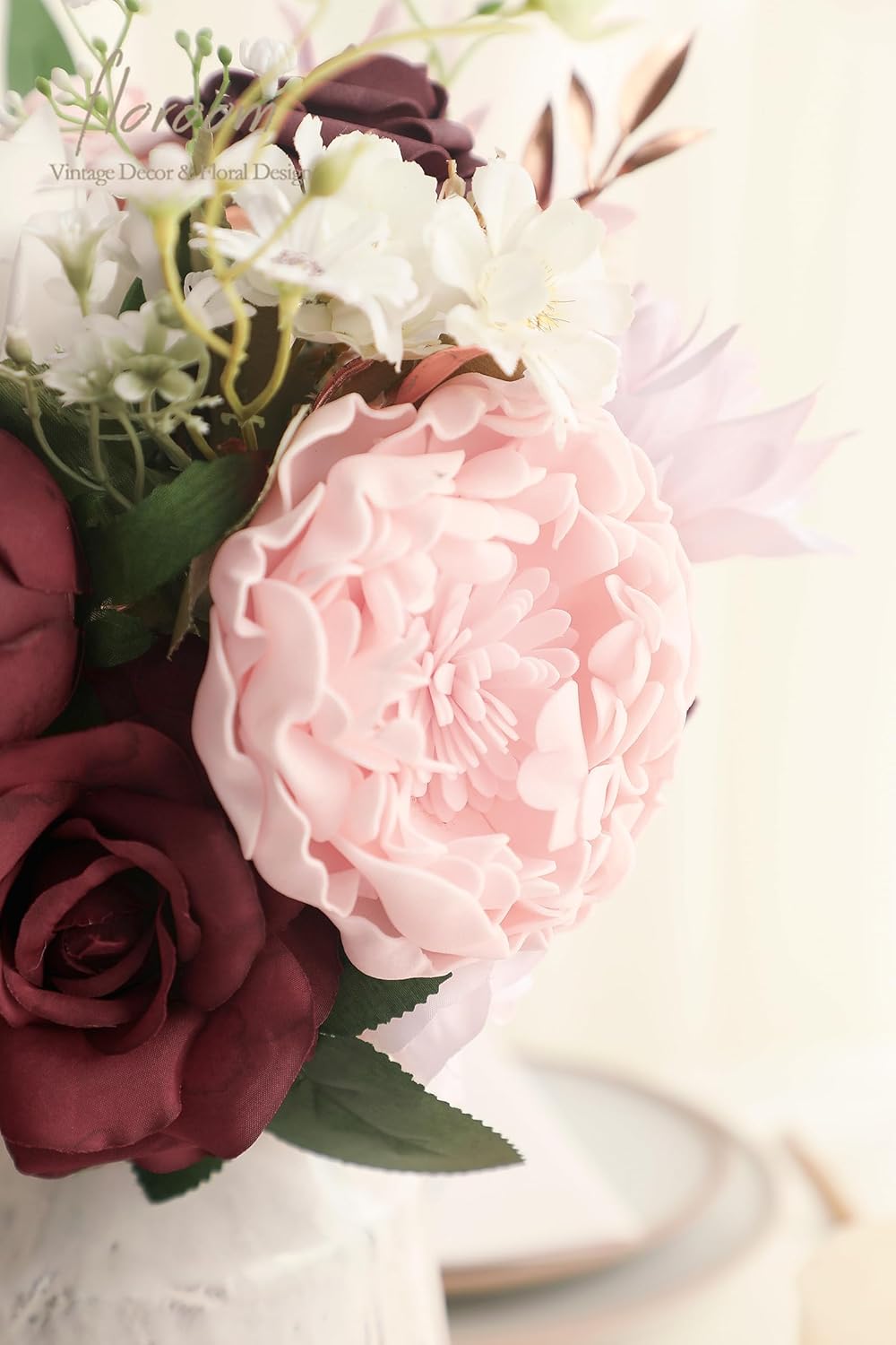 Floroom Artificial Flowers 16pcs 4" Blush Blooming Peonies Real Looking Foam Fake Peony with Stems for DIY Wedding Bouquets Pink Bridal Shower Centerpieces Floral Arrangements Party Tables Decorations