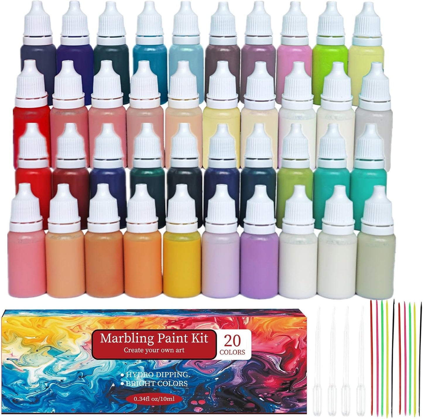 JAJADO 54 Pcs Water Marbling Paint Kit, Water Paint Marbling Ink & Turkish Marble Pattern Acrylic Pouring Floating Paint Art & Crafts Gifts for Christmas, Halloween, Birthday