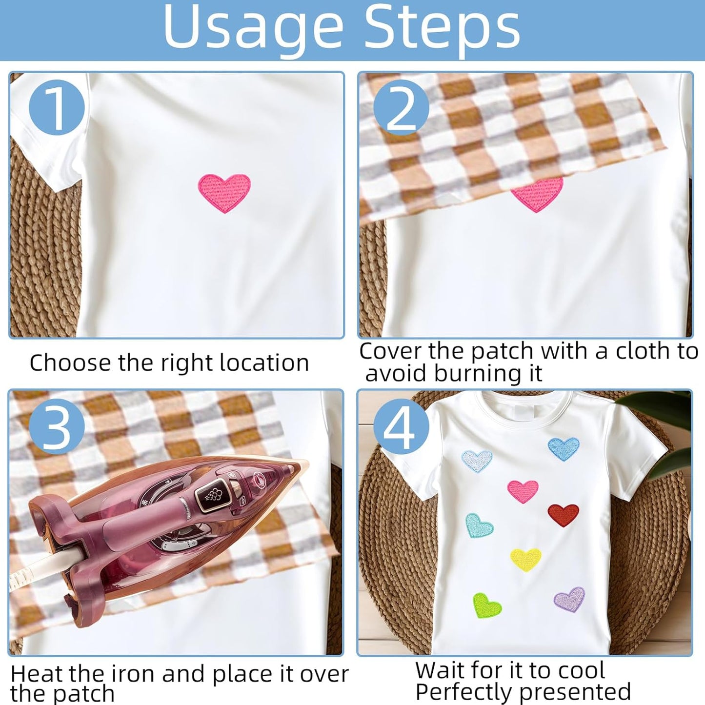 62 Pcs Colorful Embroidered Iron on Heart Patches Hearts Iron on Patches Mini Tiny Fabric Heart Sew on Patch,Hearts Embroidered Patch for Clothes Dress Pant Hats Backpack