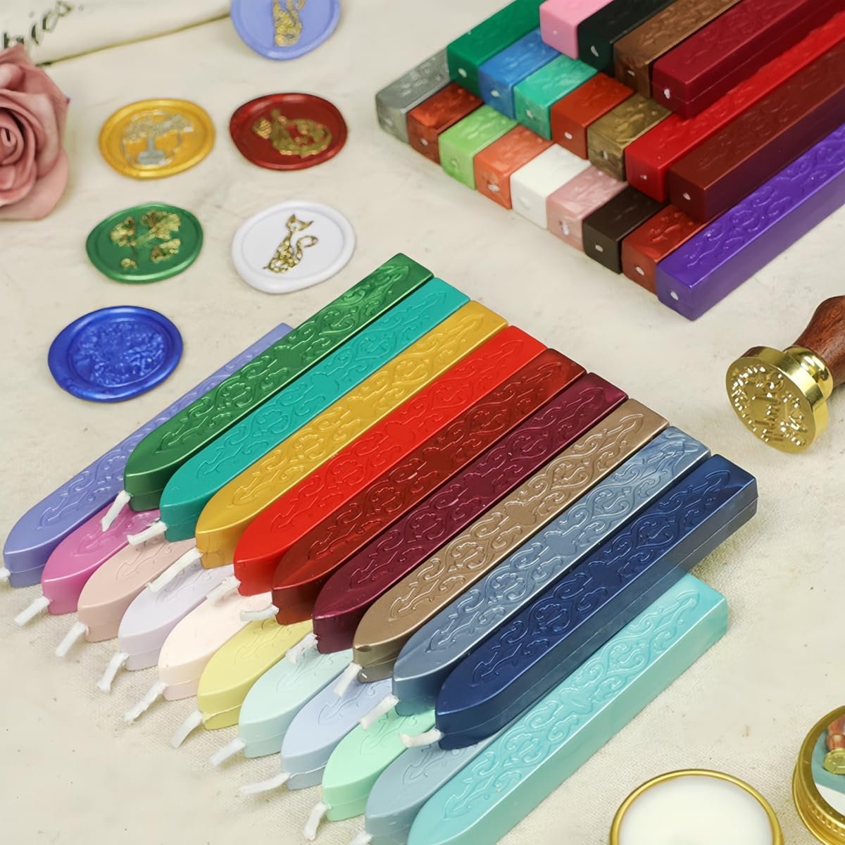 26Pcs Wax Seal Sticks with Wicks, Assorted Colors Wax Sealing Sticks Great for Letter Seals Waxing Stamp Wedding Invitations, Packaging Decoration (26)