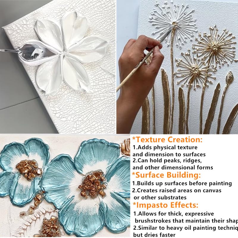 Acrylic Modeling Paste 3D Art Texture Paste 9.88oz/280ml, Ideal for Wood/T-Shirts/Glass/Stone, Sculpting Material Fast Drying Gesso Alternative DIY Crafts Projects (Modeling Paste with Bags)