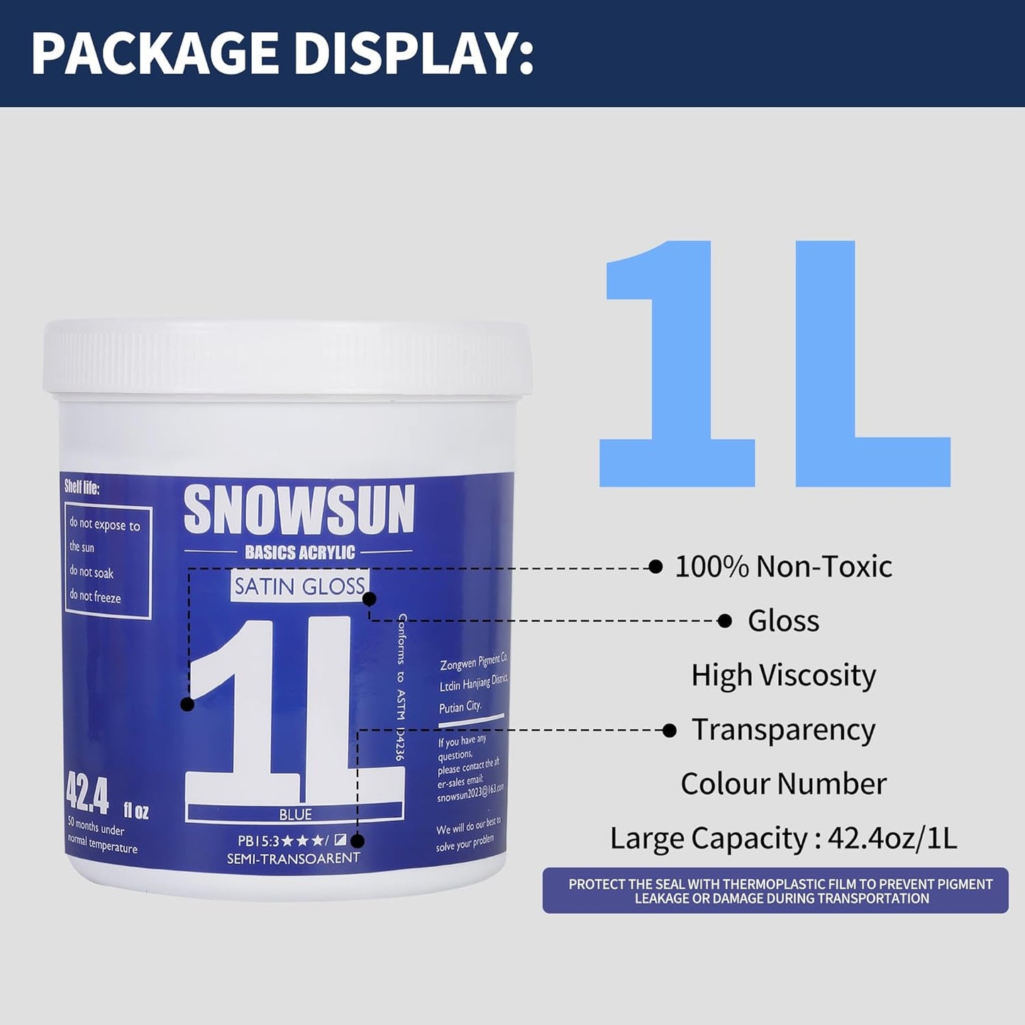 SNOWSUN Acrylic Paint Set, 6 Colors (1L/42.4 fl oz Each) Large Bulk Acrylic Paints, Gloss Non-Toxic Heavy Body Paints - Thick Art Paints for Multi-Surface Canvas Wood Ceramic Fabric Wall- Ideal for Artists & Beginners
