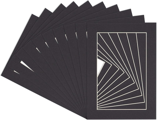 6x8 Mat for 8x10 Frame - Precut Mat Board Acid-Free Show Kit with Backing Board, and Clear Bags Black 6x8 Photo Matte Made to Fit a 8x10 Picture Frame Matboard for Framing, Pack of 10 Mats