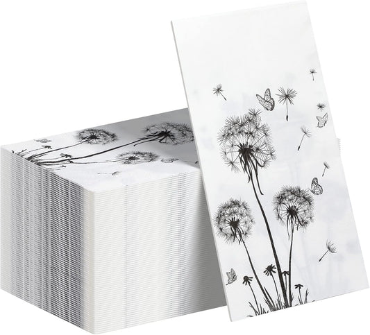100 Sheets Dandelion Guest Towels Disposable for Bathroom Disposable Paper Napkins for Dinner Party Kitchen Floral Paper Hand Towels for Guest Party Supplies (4.3 x 7.9 Inch)