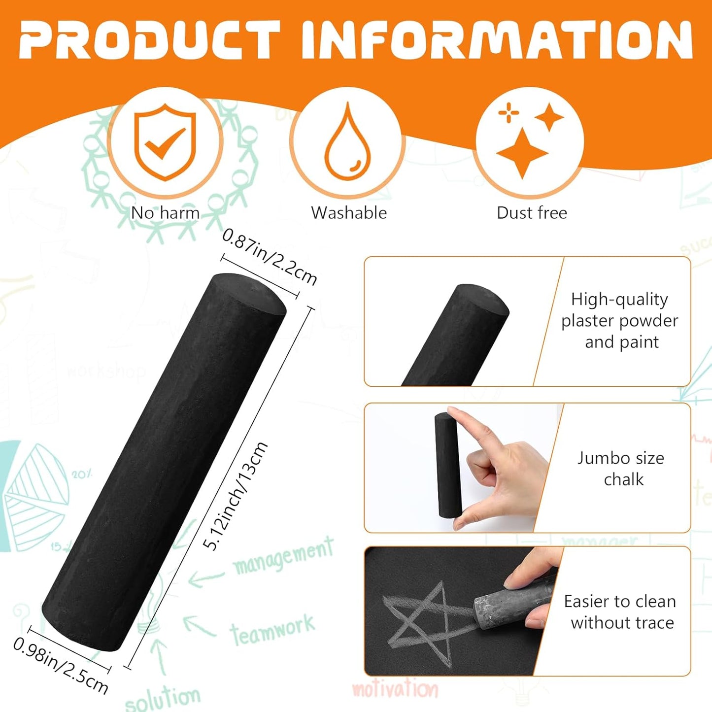 20 Pcs Sidewalk Chalks for Kids Non Toxic Jumbo Chalk for Party Gift Outdoor Art Classroom Play Painting (Black)