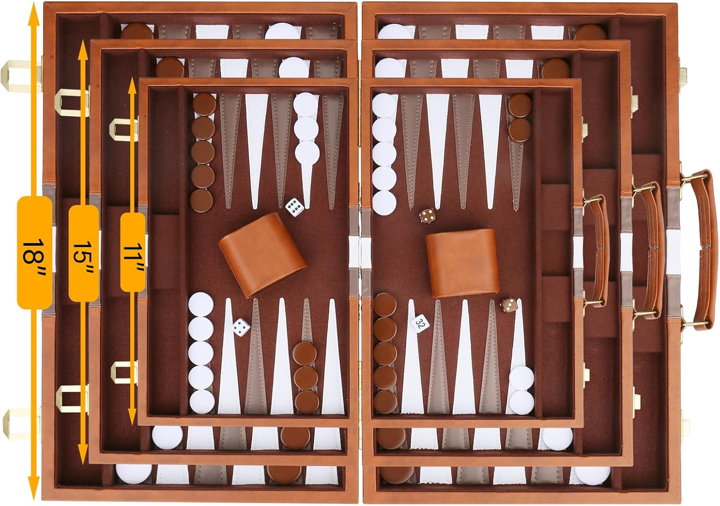 Backgammon Set - Classic Board Game with Premium Leather Case - Portable Travel Strategy Backgammon Game Set for Adults, Kids - Suitable as (15inch, Brown)