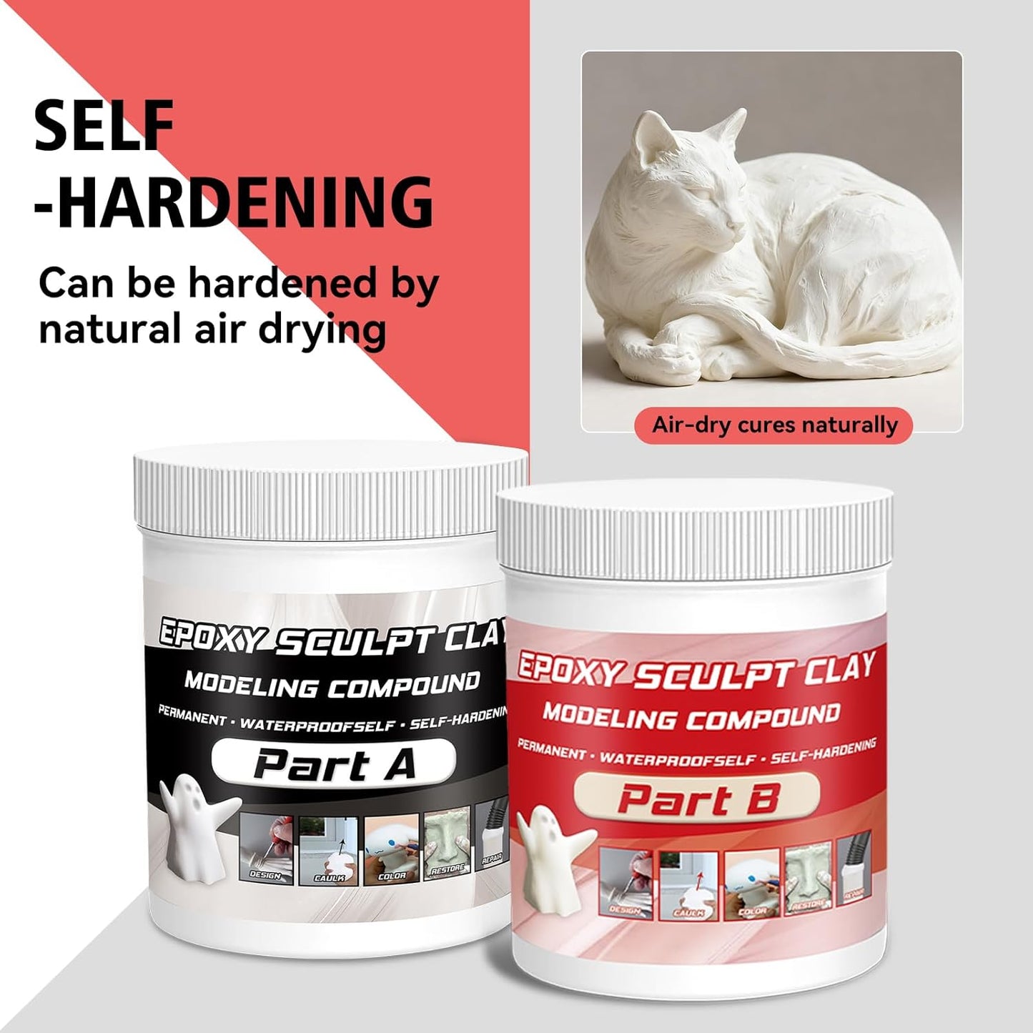 Epoxy Sculpt Clay, Self-Hardening Model Magic Sculpt Epoxy Clay, A&B 2 Part Epoxy Putty, Modeling Compound Sculpting Clays for Sculpting, Modeling, Repairing, Filling, Building, 1 Pound, White