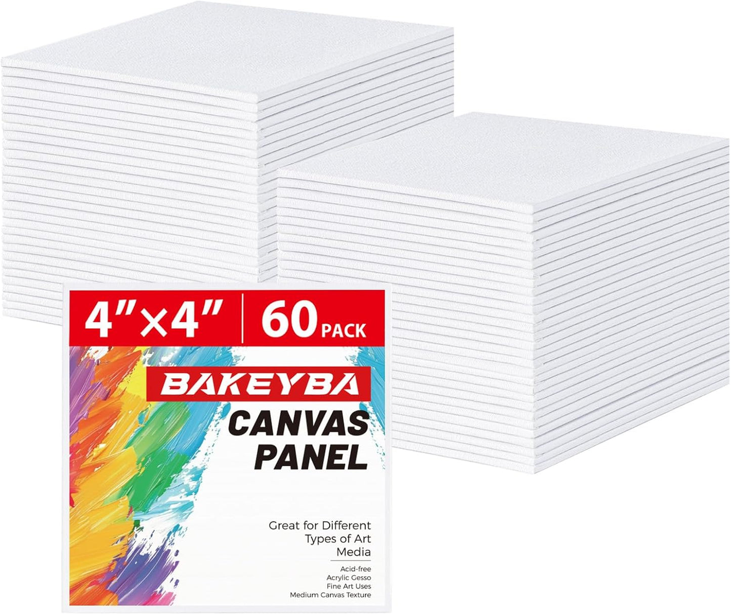 Mini Canvas Boards for Painting 60 Pack, 4x4 Inch Canvas Panels, 100% Cotton Art Supplies for Acrylics Oil Watercolor Tempera Paints