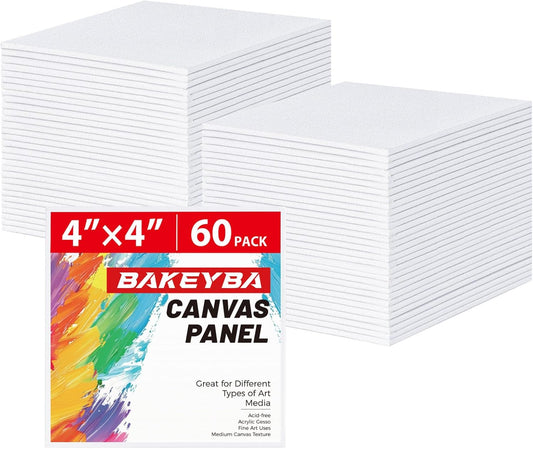 Mini Canvas Boards for Painting 60 Pack, 4x4 Inch Canvas Panels, 100% Cotton Art Supplies for Acrylics Oil Watercolor Tempera Paints