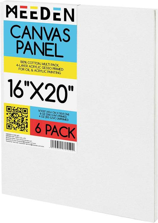 MEEDEN 6-Pack 100% Cotton Canvas Boards for Painting - 16x20'' Blank Canvas Panels for Oil & Acrylic Painting, Ready to Paint Art Supplies for Professional Artists, Students