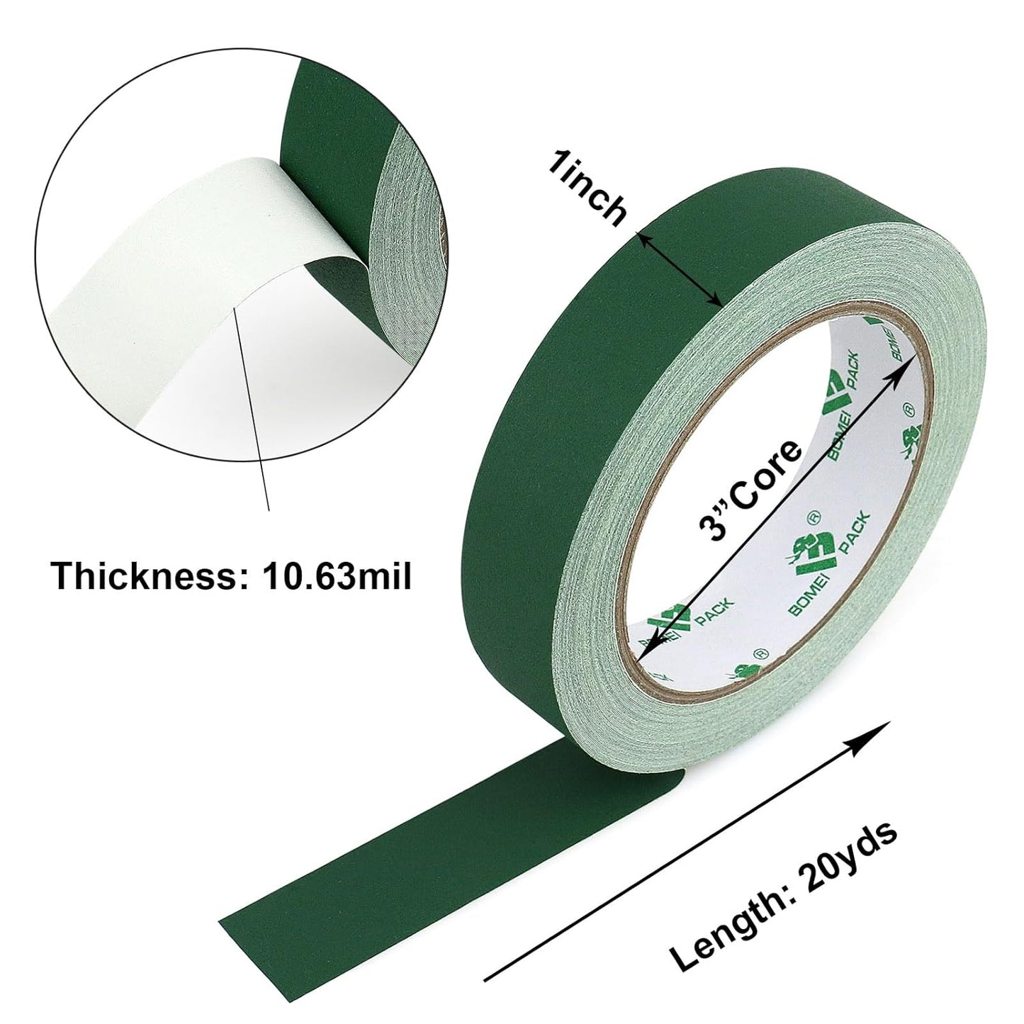 BOMEI PACK Dark Green Gaffer Tape, Matte Non-Reflective, 1inch x 20yds No Residue Hand Tear Self-Adhesive Tape for Labeling, Cable, Stage, Photo Studio, Painters and Duct Repair, 1 Pack